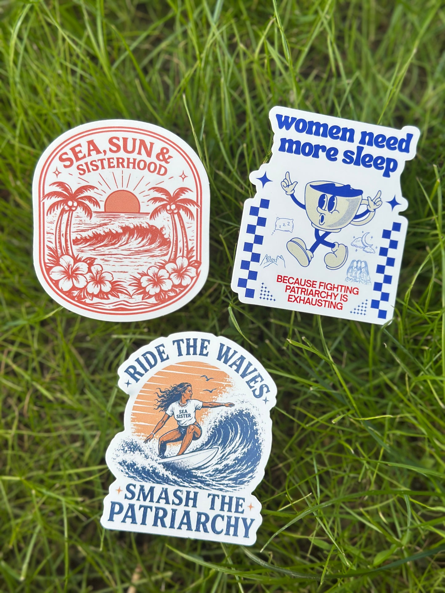 Lot de 3 Stickers en vinyle SISTERHOOD - WAVES - MORE SLEEP