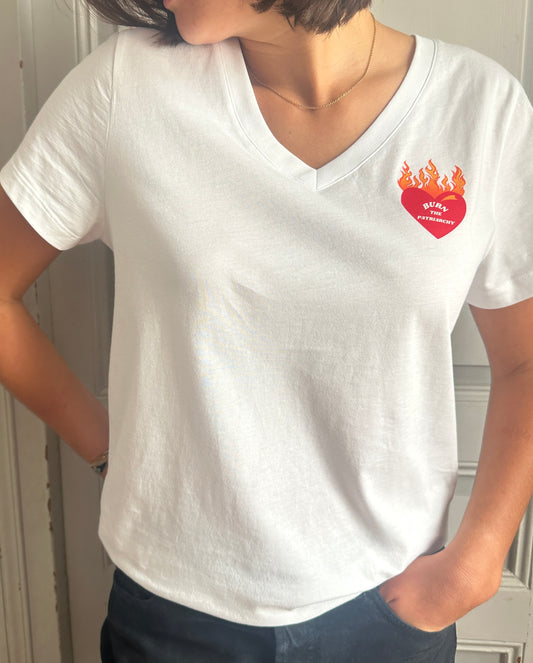 Tee-shirt col V BURN THE PATRIARCHY