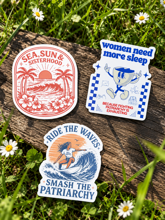 Lot de 3 Stickers en vinyle SISTERHOOD - WAVES - MORE SLEEP